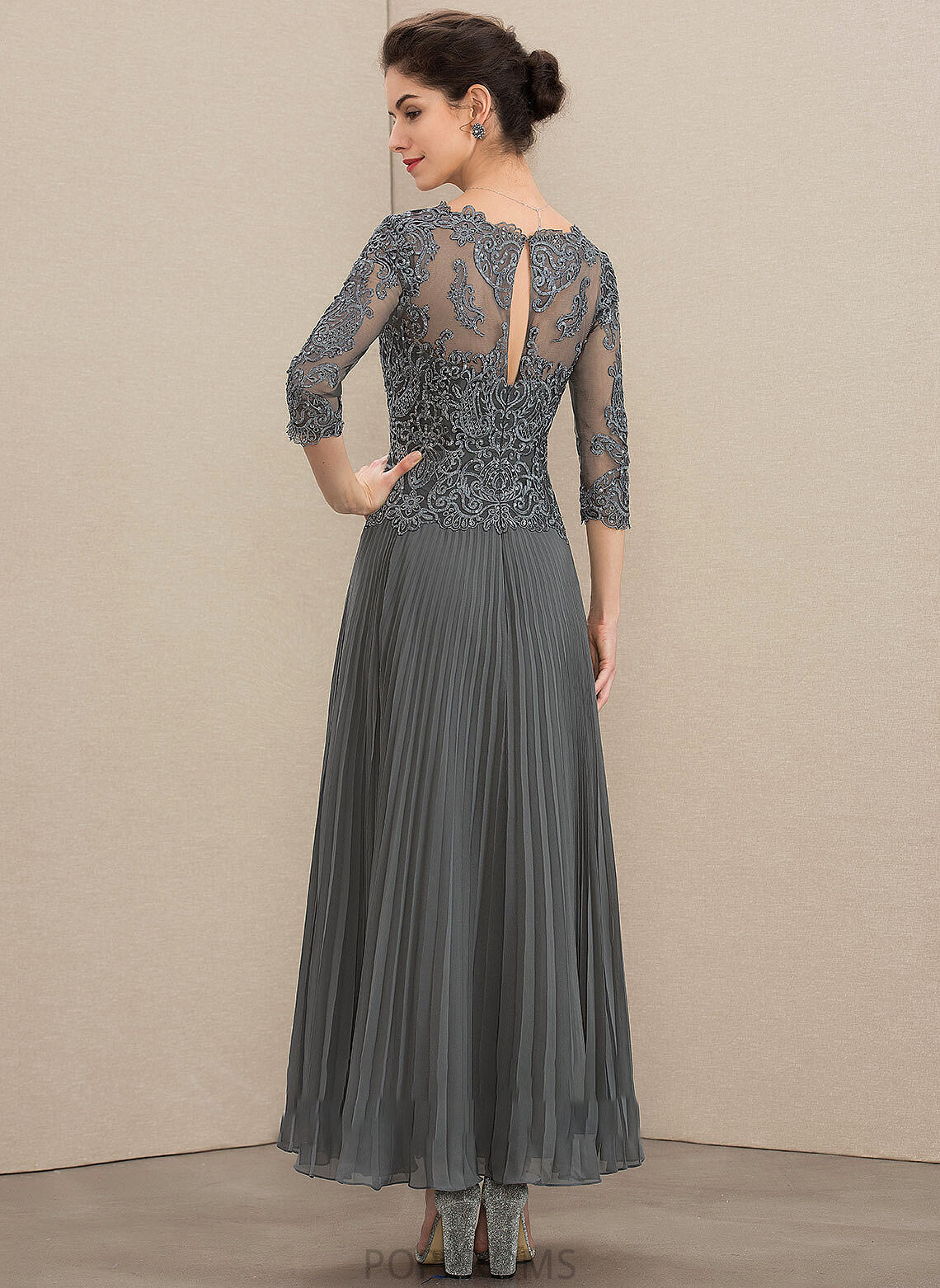 Dress Bride Sequins Mother A-Line Mother of the Bride Dresses Pleated of Chiffon Ankle-Length With Lace V-neck Ashlyn the