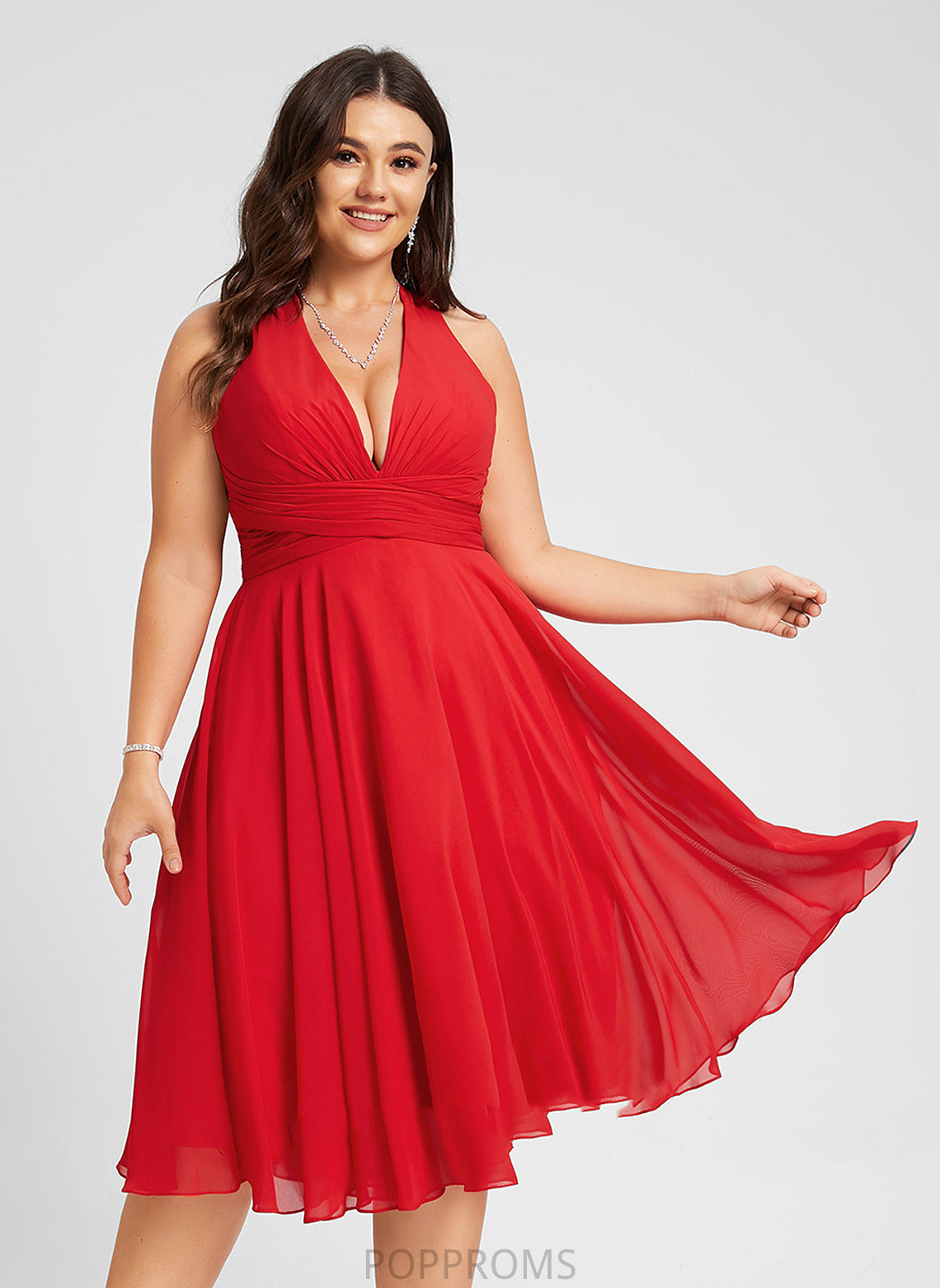 With Ruffle A-Line Cocktail Dress Bow(s) Kelsie Knee-Length Cocktail Dresses V-neck Chiffon