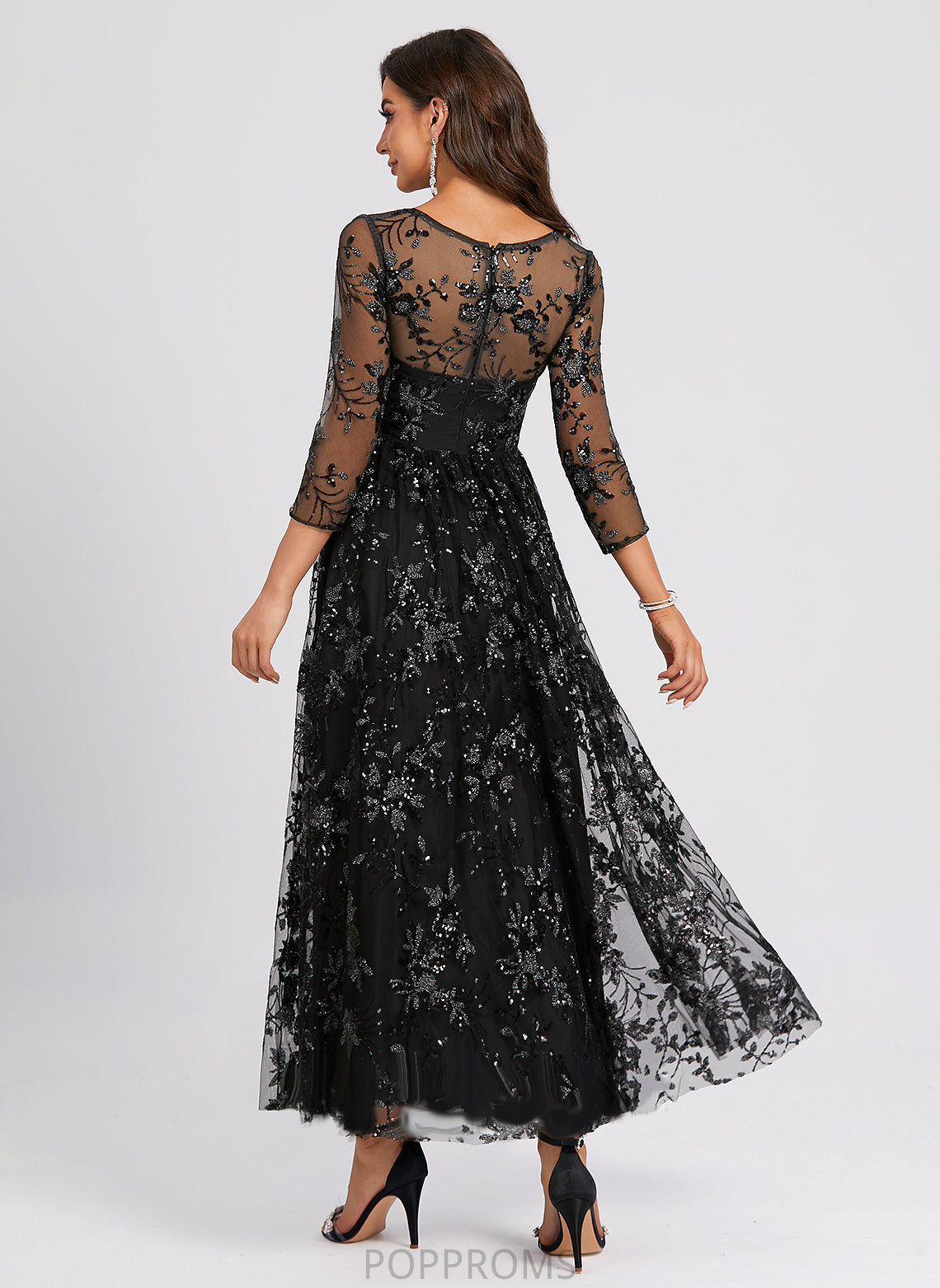 A-Line Cocktail Lace Livia Cocktail Dresses Ankle-Length Sequined V-neck Dress