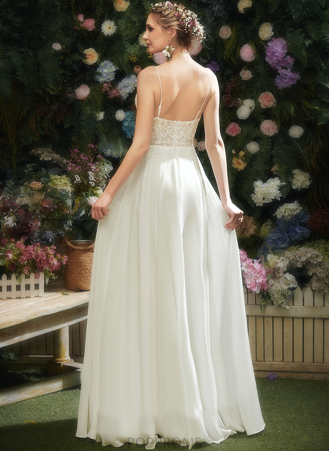 Wedding Dresses Lucinda V-neck Chiffon Lace A-Line Floor-Length Wedding Dress