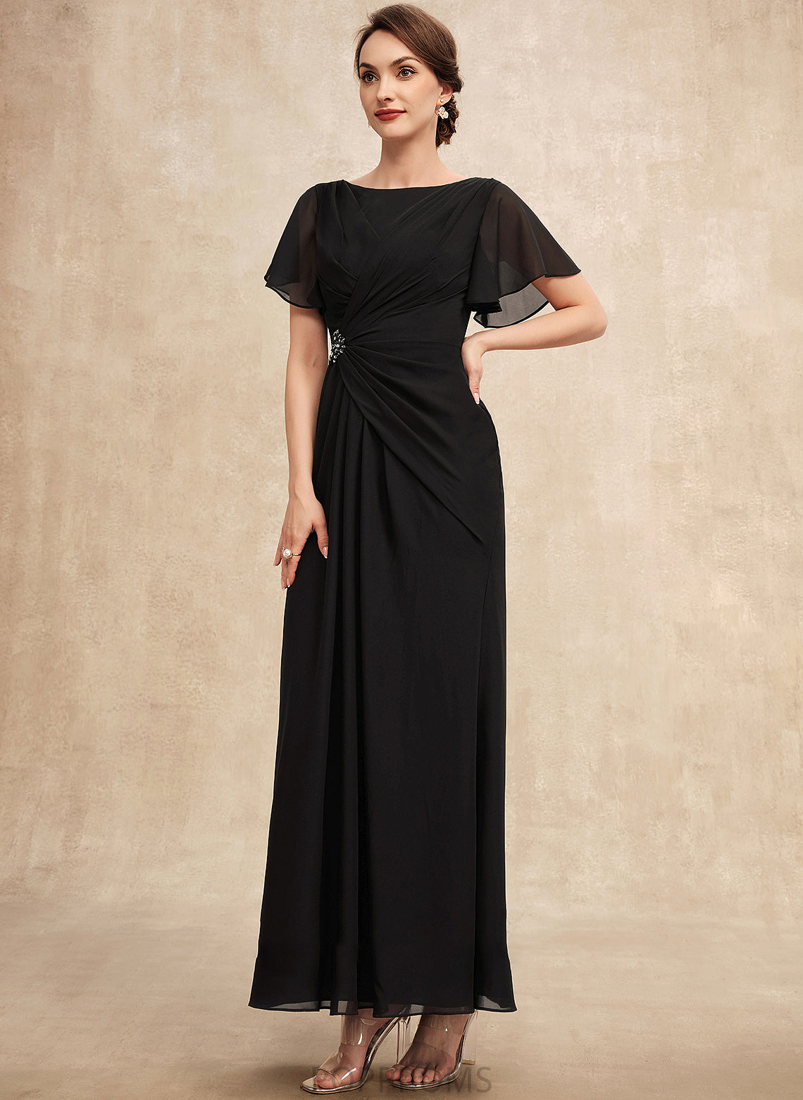 With Chiffon Bride Mother of the Bride Dresses Neck A-Line Olive Scoop of Beading Dress Mother Ruffle Ankle-Length the