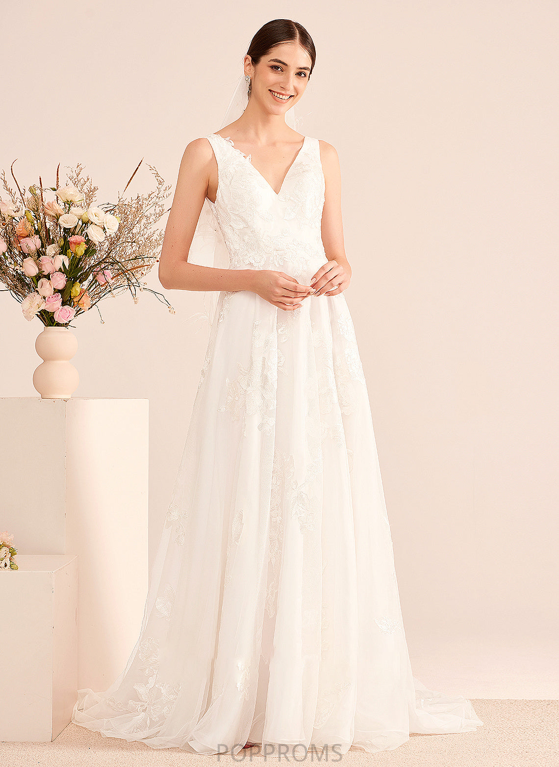 Wedding A-Line Lace V-neck With Wedding Dresses Court Katrina Dress Train