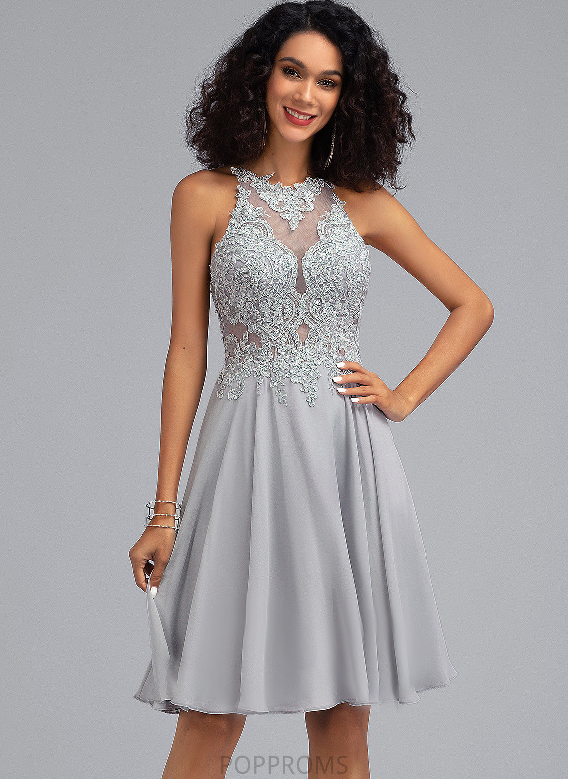 Knee-Length Chiffon Prom Dresses Lesley Neck Sequins A-Line Scoop With