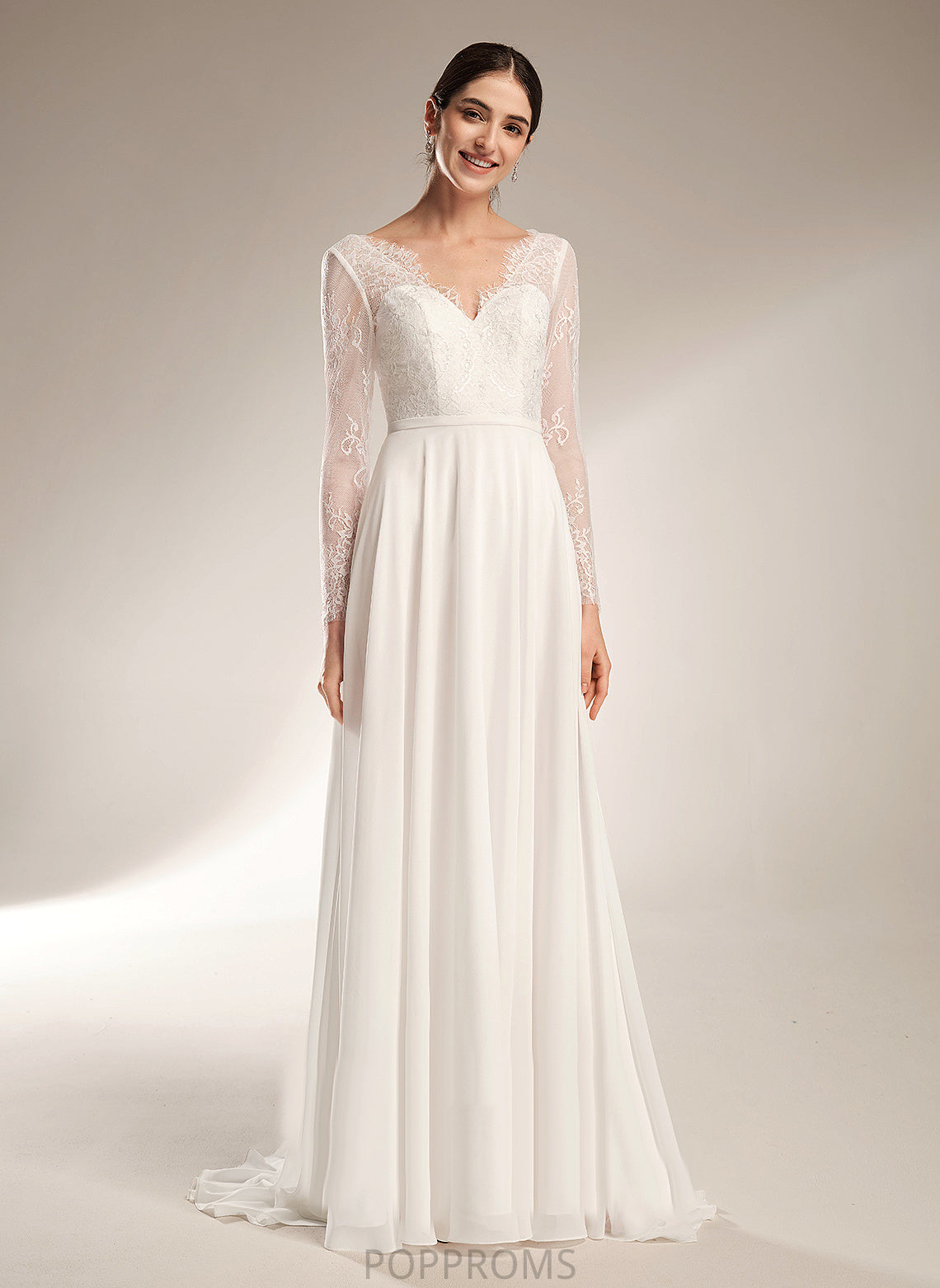 Elisa V-neck Dress Chiffon Sweep Lace A-Line Wedding Train Wedding Dresses