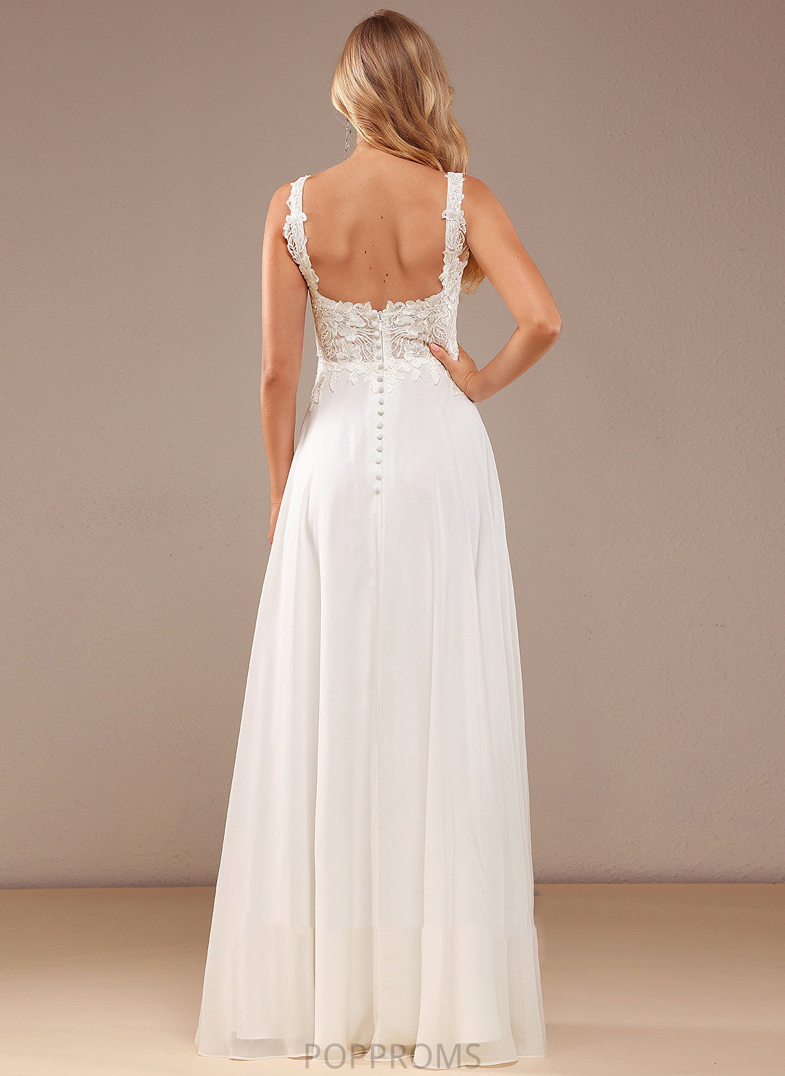 Sequins Chiffon Lace Neckline Floor-Length Wedding Dresses Lace Wedding Square Dress With A-Line Alondra