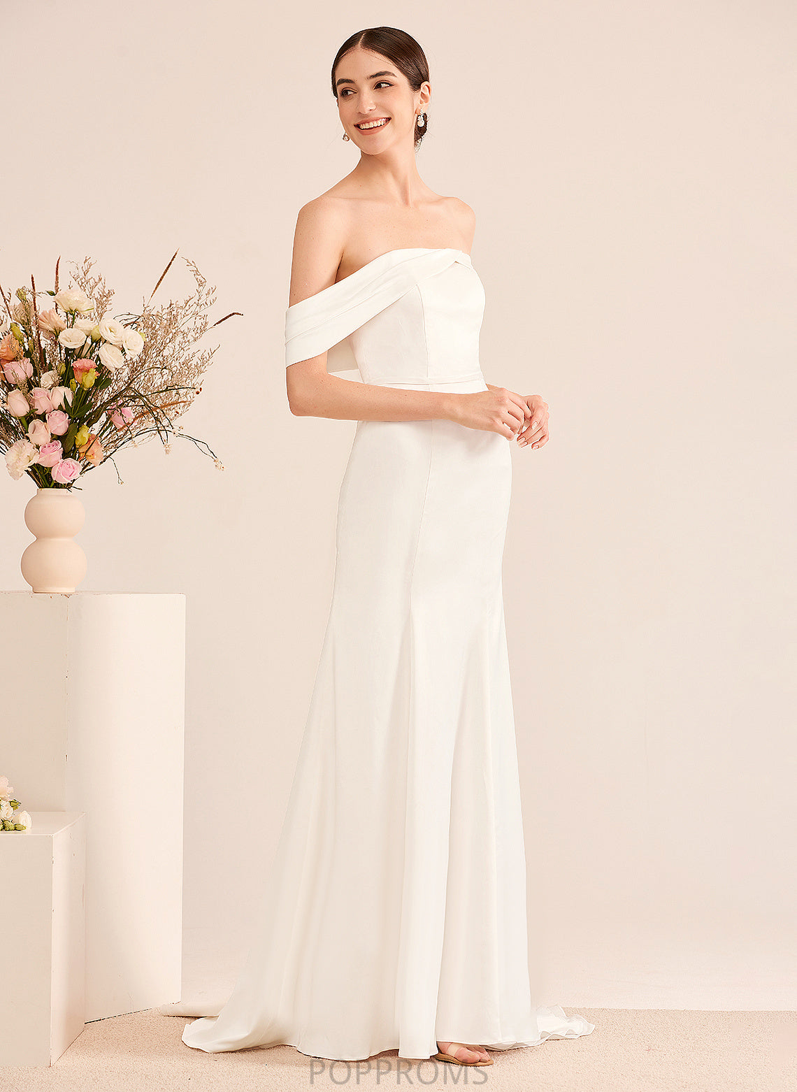 With Ruffle Dress Wedding Dresses Trumpet/Mermaid Off-the-Shoulder Sweep Train Satin Kiley Wedding