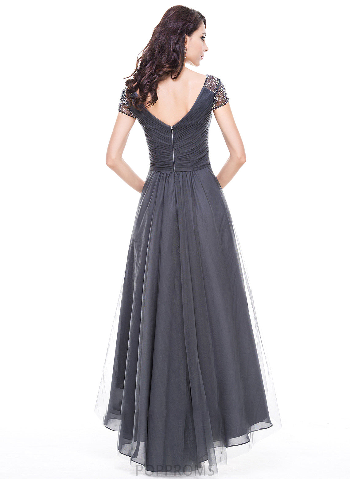 Asymmetrical A-Line of Dress Mother of the Bride Dresses Ruffle the Beading With Jaiden Tulle Bride Mother V-neck Sequins