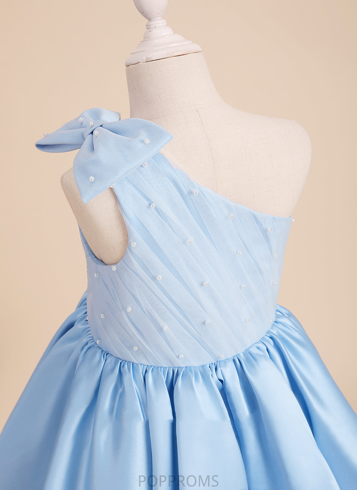 A-Line Flower Beading/Bow(s) With Dress Knee-length Flower Girl Dresses One-Shoulder Girl - Sherry Sleeveless Satin/Tulle