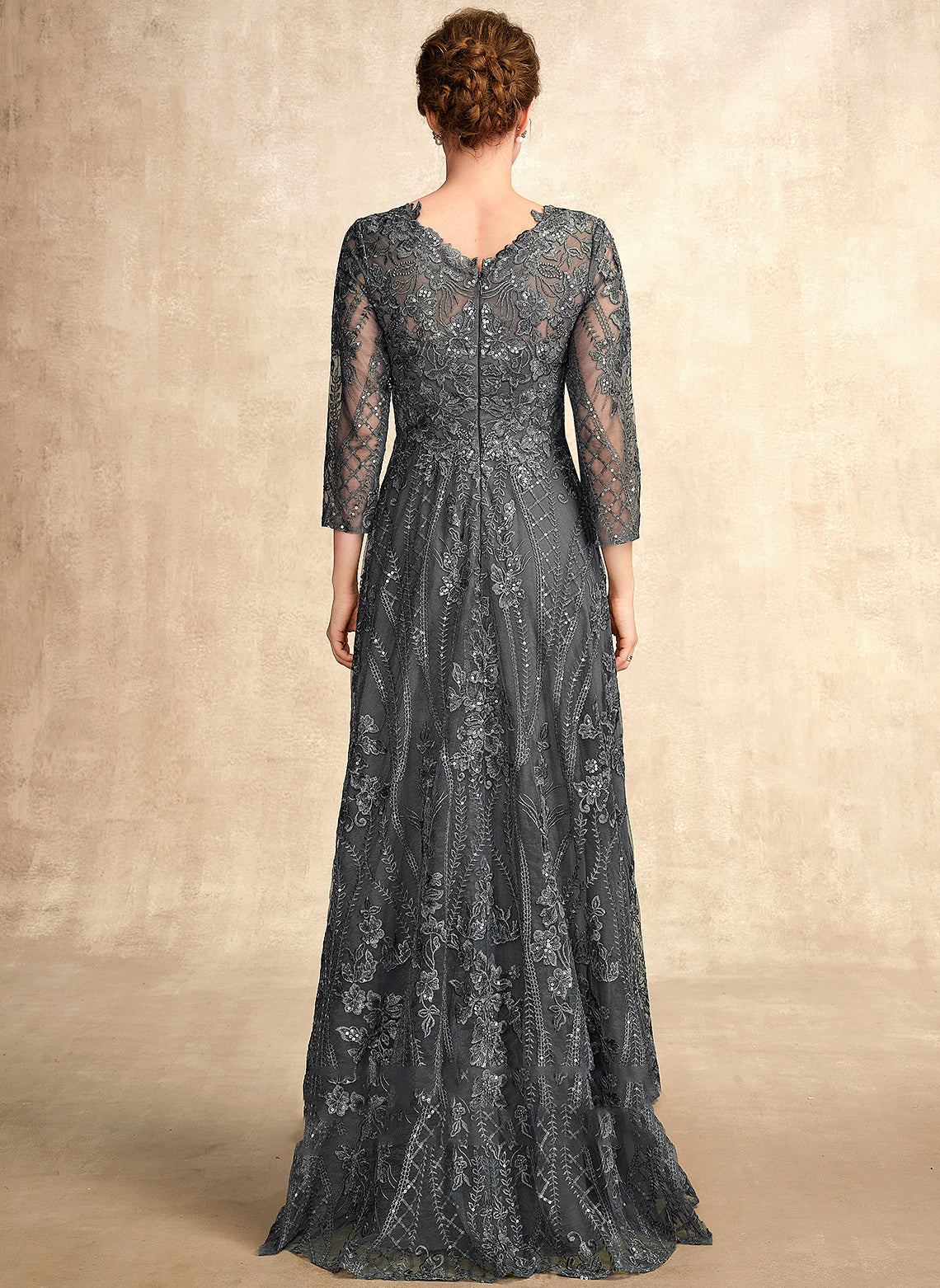 With Sequins A-Line Lace Dress Scoop Mother of the Bride Dresses Marianna of Neck Floor-Length Mother Bride the