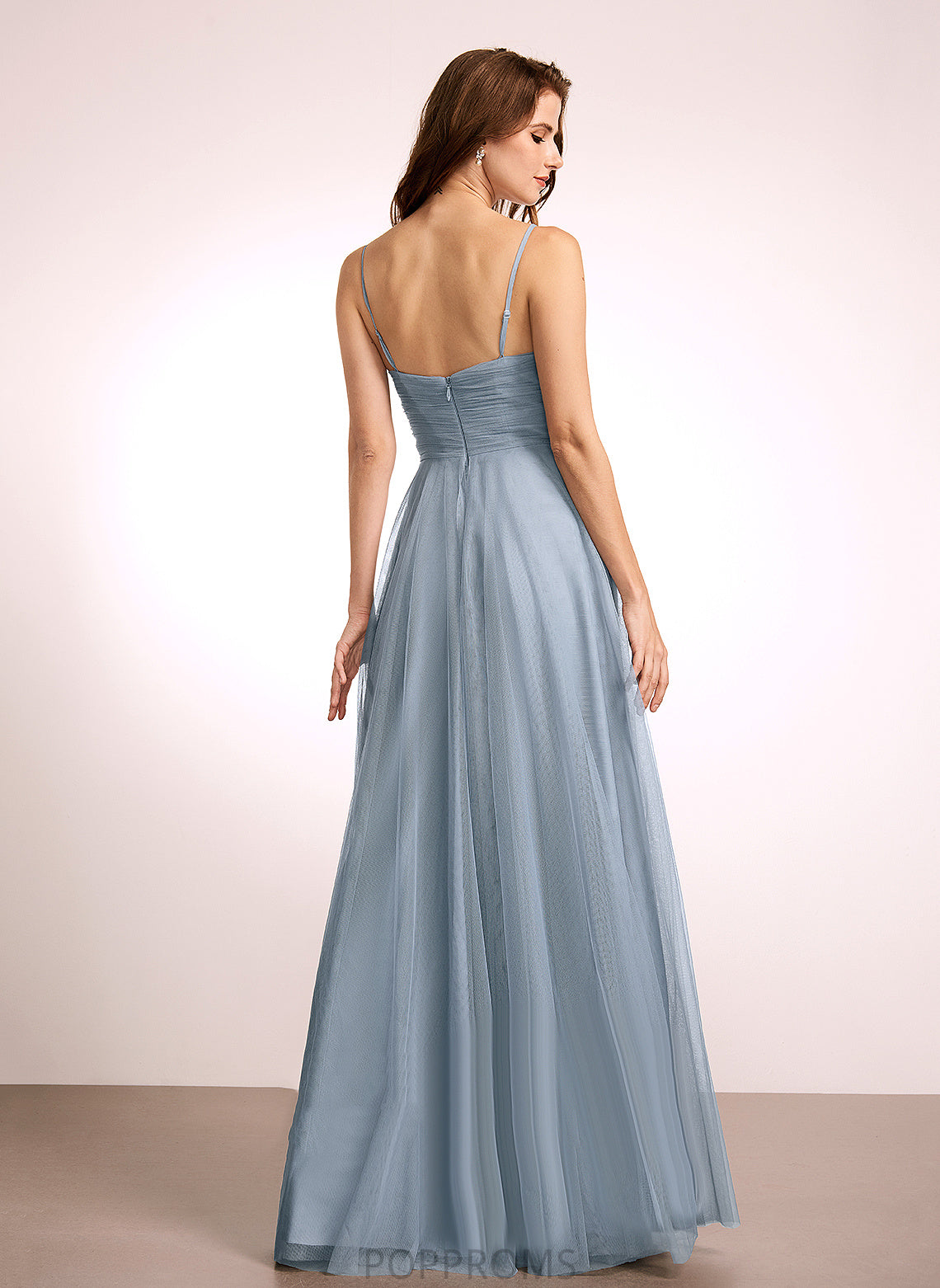 Tulle Silhouette V-neck Lace Length A-Line Neckline Straps&Sleeves Fabric Floor-Length Pam Floor Length Bridesmaid Dresses