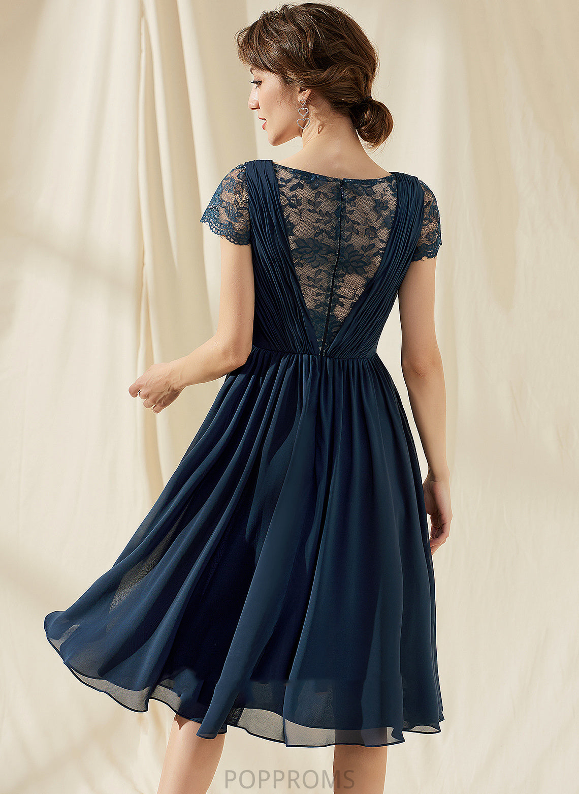 Chiffon Homecoming Lace Homecoming Dresses Ruffle V-neck A-Line With Dress Cierra Knee-Length