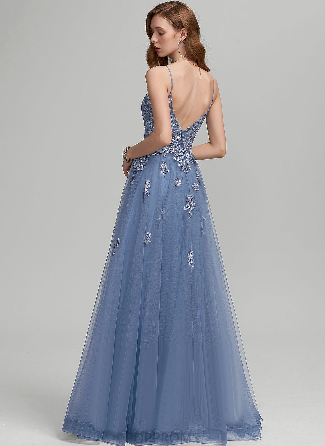 Floor-Length Tulle Prom Dresses With Sloane A-Line Sequins Lace V-neck