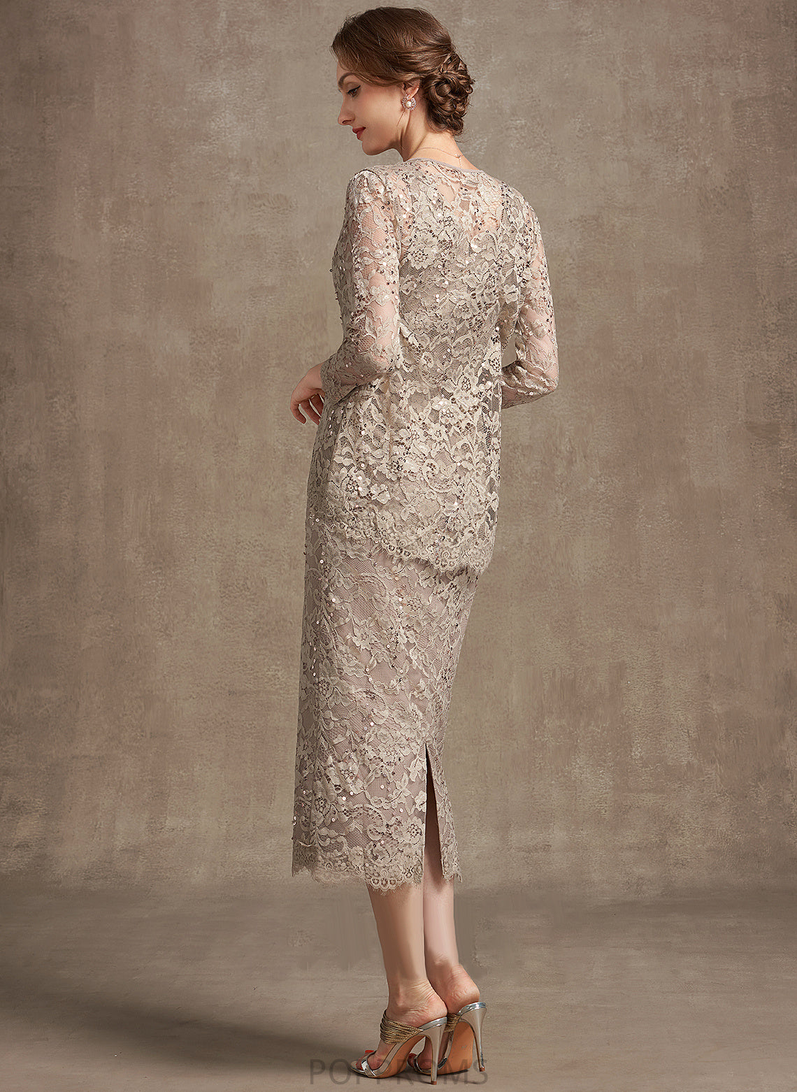 Mother Neck of Dress Sheath/Column the Scoop Mother of the Bride Dresses With Emerson Sequins Tea-Length Bride Lace