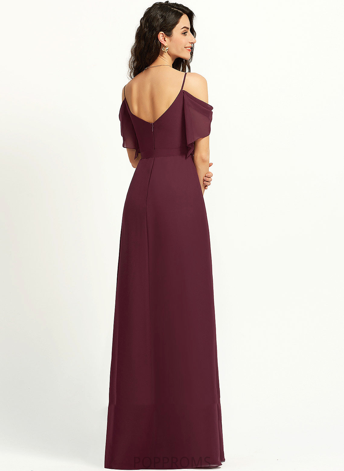 Neckline SplitFront Silhouette V-neck Fabric Length Ruffle Floor-Length A-Line Sash Embellishment Brittany Bridesmaid Dresses