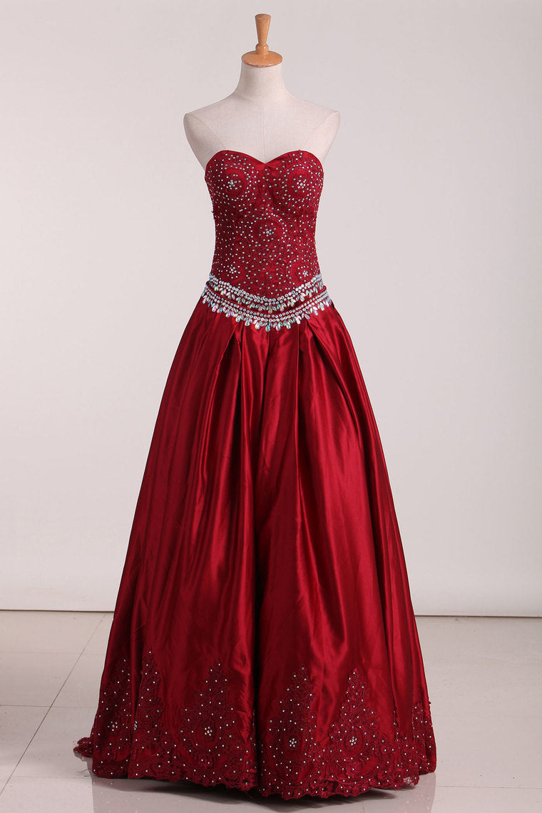 2024 Satin Sweetheart With Beads And Applique Quinceanera Dresses Court Train Detachable