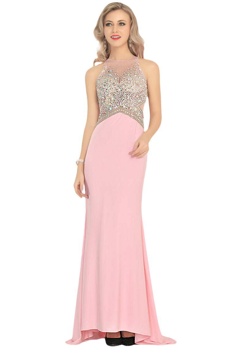 2024 Mermaid Scoop Spandex Prom Dresses With Beads&Rhinestones