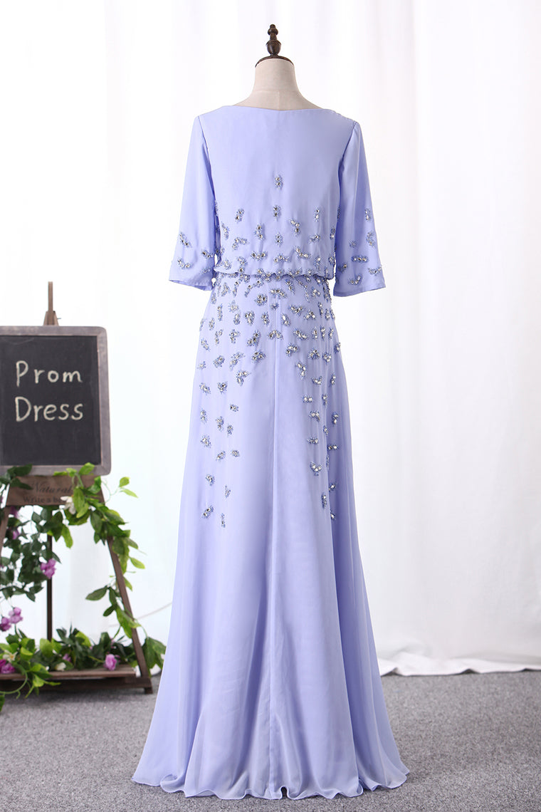 2024 Scoop Mother Of The Bride Dresses Mid-Length Sleeves A Line With Beads