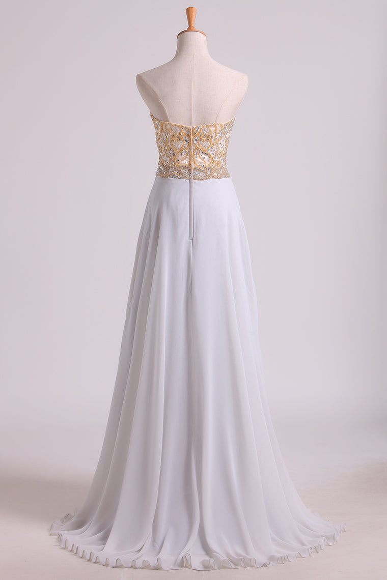 2024 Prom Dresses Sweetheart A Line With Beads Floor Length Chiffon