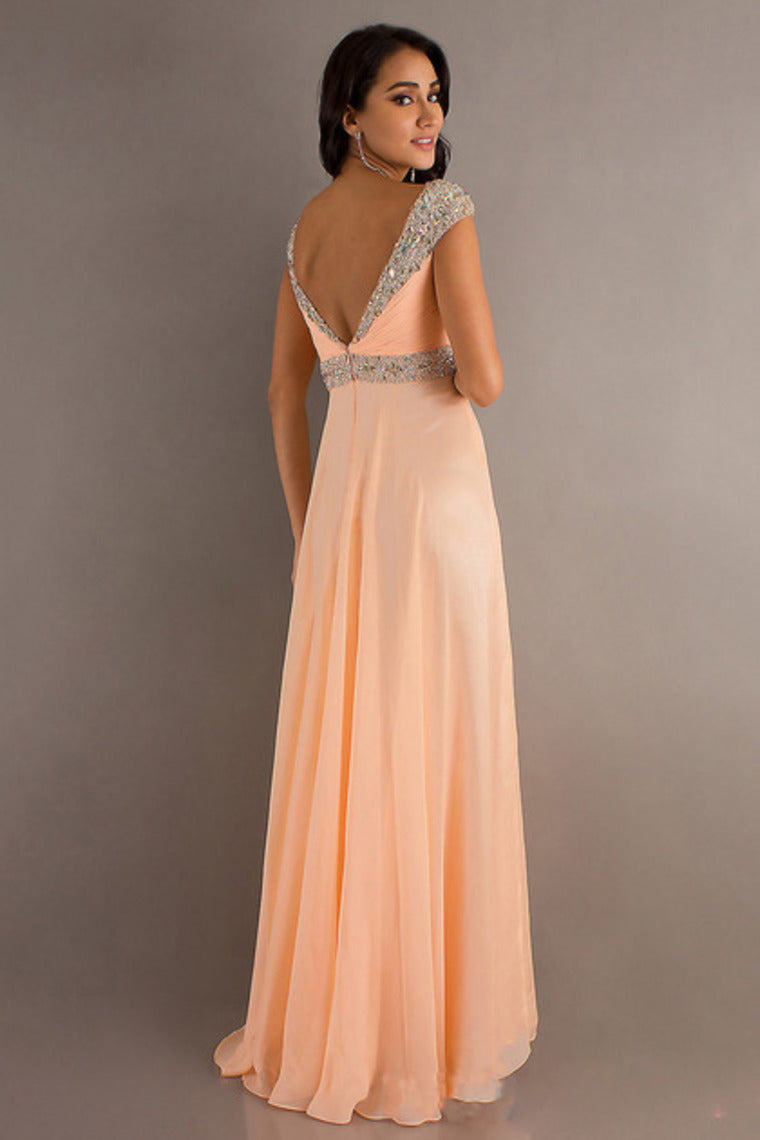 Best Selling Prom Dresses A-Line V-Neck Floor-Length Chiffon Zipper Back