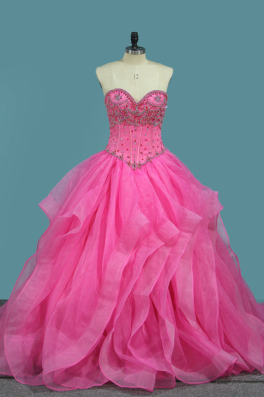 2024 Organza Sweetheart Ball Gown Quinceanera Dresses With Beading