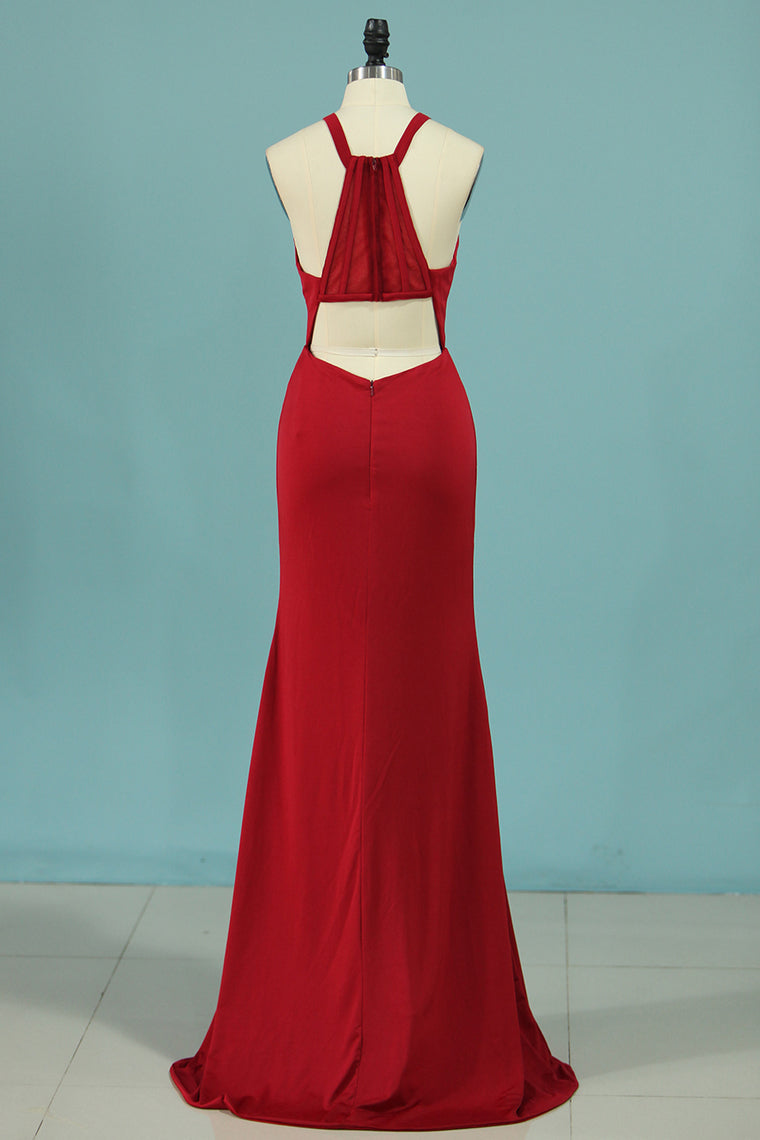 2024 Sheath Spaghetti Straps Spandex Open Back Evening Dresses