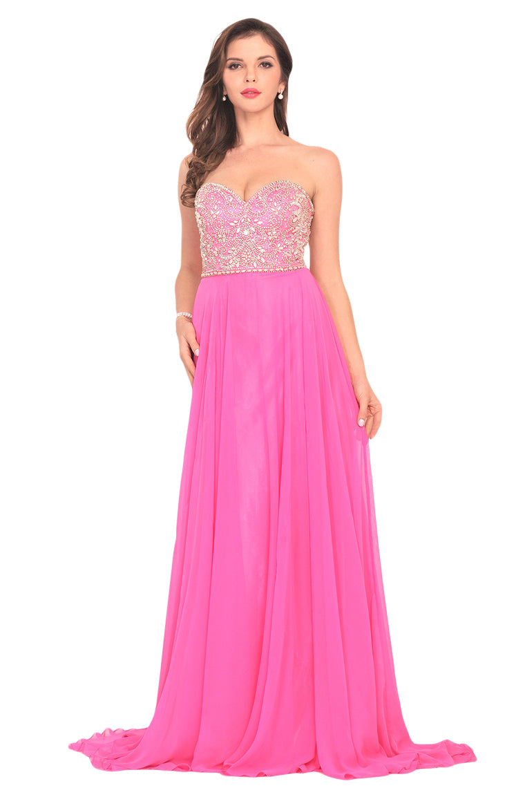 2024 A Line Sweetheart Beaded Bodice Prom Dresses Chiffon Sweep Train