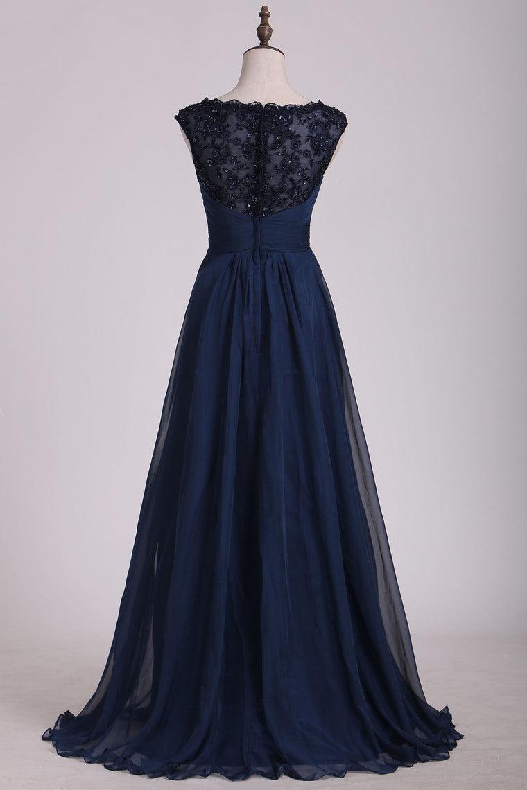 2024 Off The Shoulder Evening Dresses A-Line Chiffon With Applique & Beading