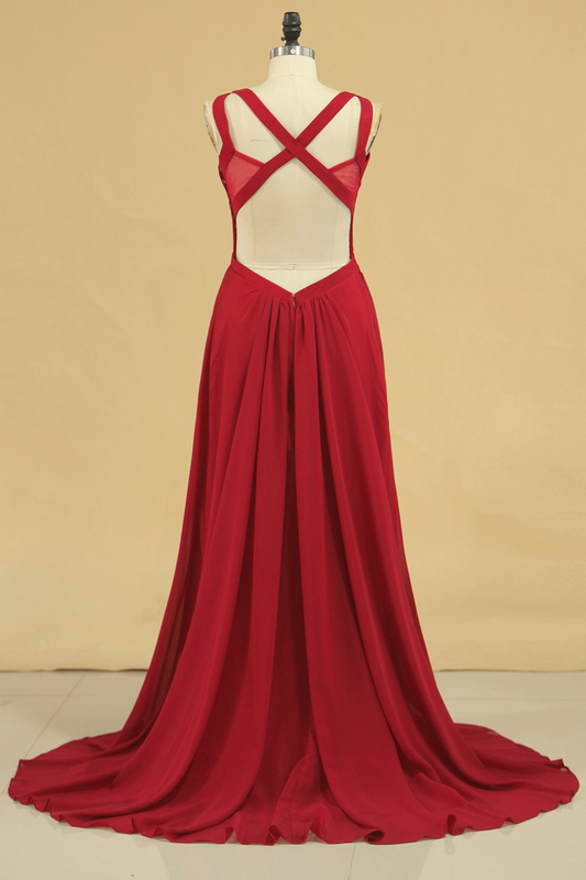 2024 A Line Scoop Chiffon Bridesmaid Dresses Burgundy/Maroon Sweep Train