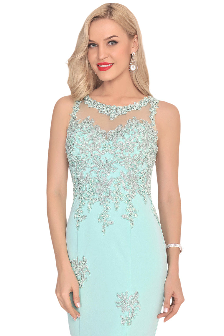 2024 Prom Dresses Mermaid Scoop Spandex With Applique Sweep Train