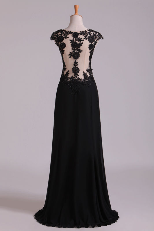 2024 Scoop Prom Dresses A Line Chiffon With Applique