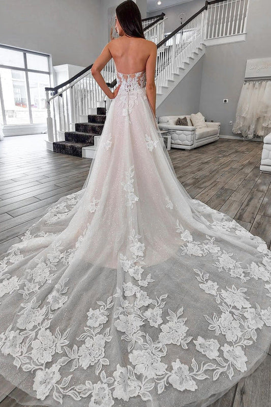 Charming Mermaid Sweetheart Sparkly Tulle Wedding Dresses with Lace