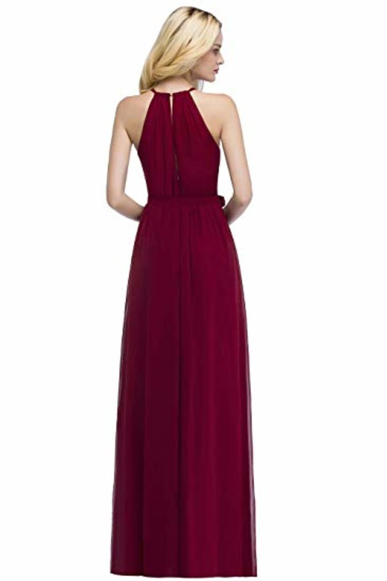 Bow Knot Chiffon Round Neck A Line Sleeveless Wedding Bridesmaid Long Evening  Festive Party Dress