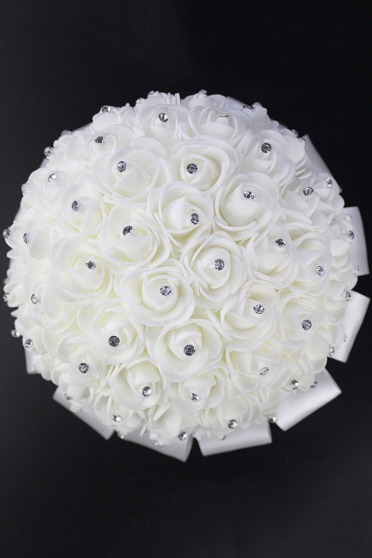 Wedding Bride Holding Flower Foam Flower Bouquet Of White Roses (25*19cm)