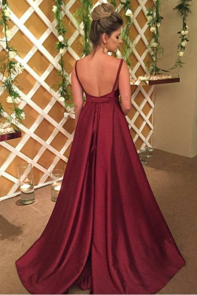 2024 V Neck Open Back Evening Dresses A Line Satin With Sash