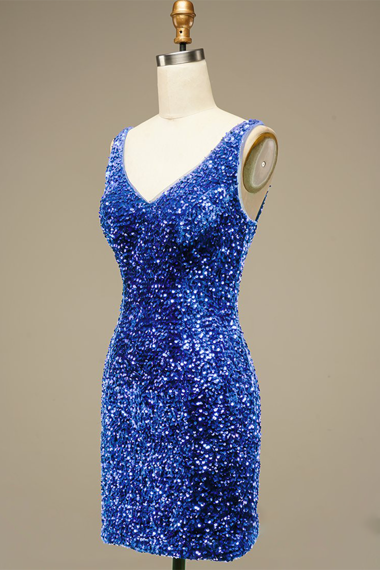 Glitter Blue Sequins Short Prom Dress Party Terri Homecoming Dresses Dress