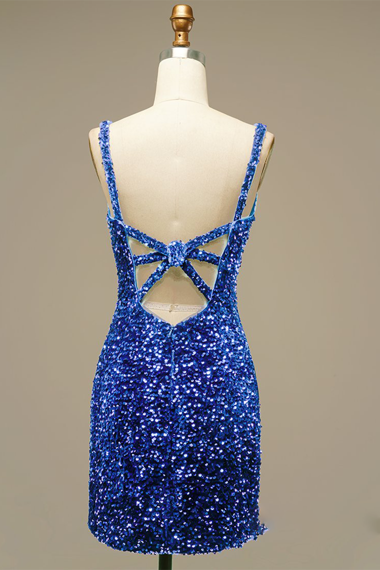 Glitter Blue Sequins Short Prom Dress Party Terri Homecoming Dresses Dress