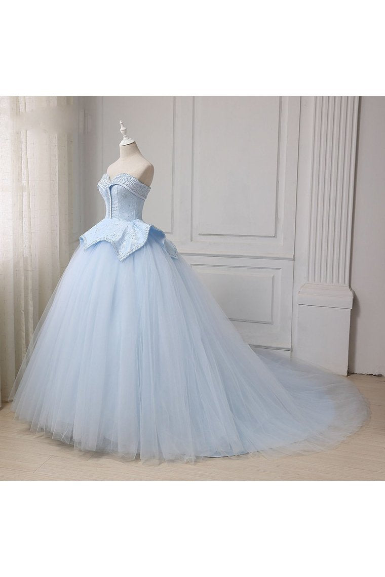 Sweetheart Ball Gown Beading Tulle Prom Dress, Court Train Quinceanera Dress