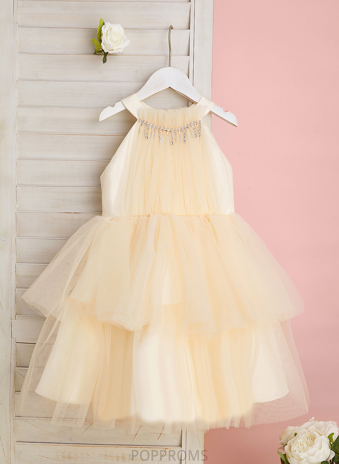 High Flower Girl Dresses With Girl Knee-length Dress Sleeveless - Rhinestone Neck Tulle Flower Ball-Gown/Princess Aaliyah