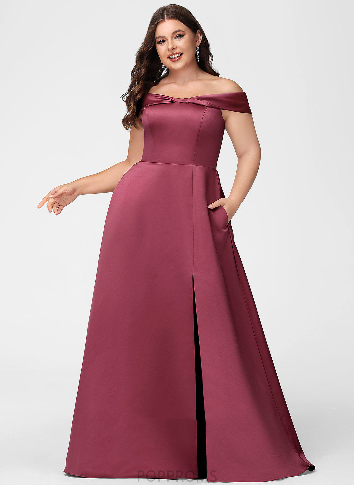 Neckline Off-the-Shoulder A-Line Embellishment Length SplitFront Floor-Length Silhouette Fabric Rayne Natural Waist Sleeveless Bridesmaid Dresses