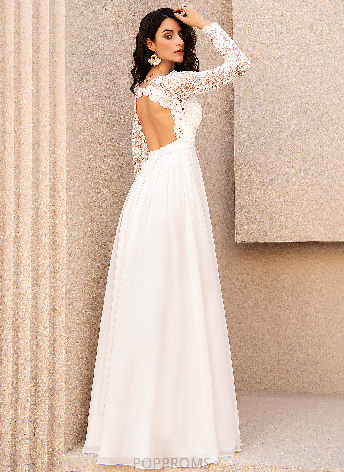 V-neck Chiffon A-Line Wedding Dresses Wedding Dayami Dress Floor-Length Lace