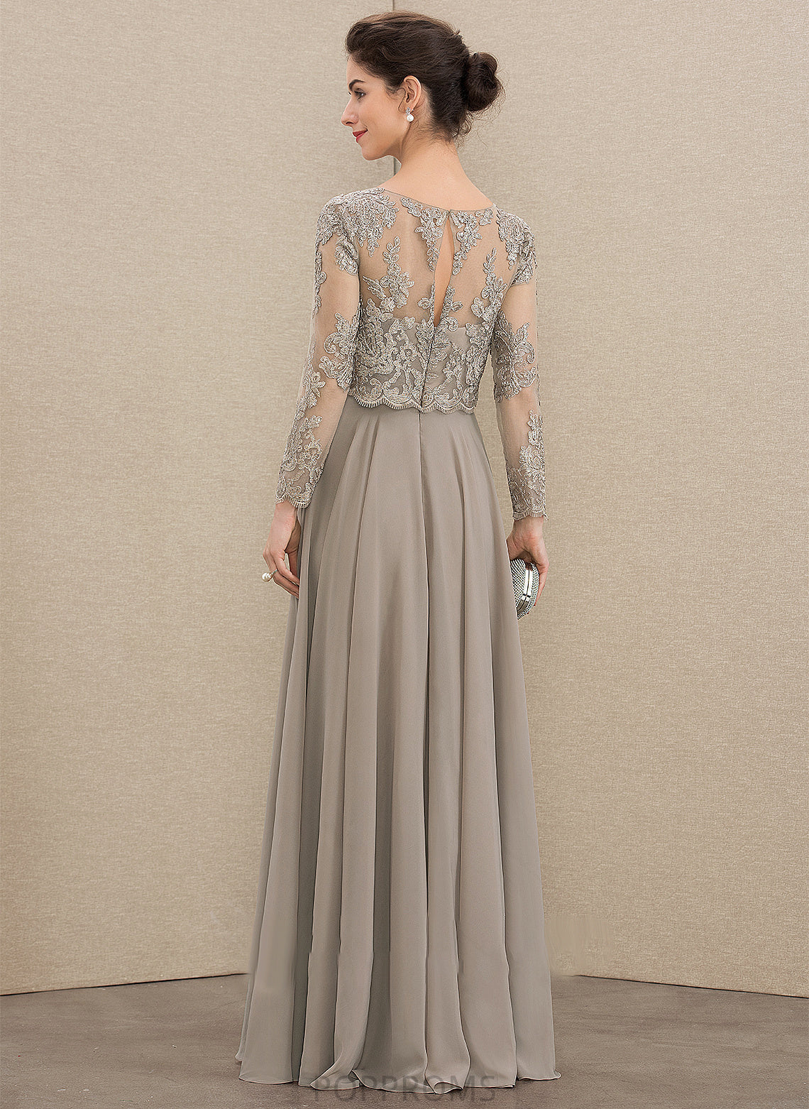 Neck Mother of the Bride Dresses the Lace Chiffon Scoop of Dress Mother A-Line Sequins With Bride Floor-Length Claire