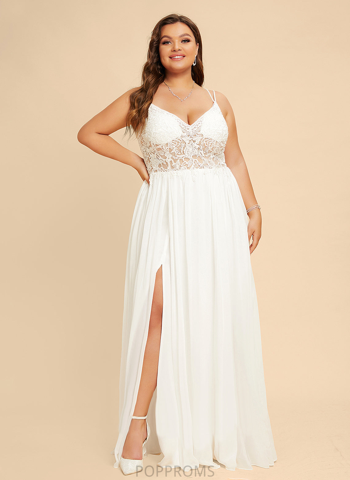 Dress V-neck With Beading Lace Chiffon Wedding A-Line Presley Floor-Length Wedding Dresses