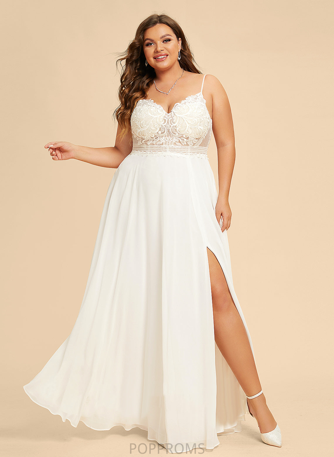 Pauline Lace Dress A-Line Wedding Dresses V-neck Floor-Length Chiffon Wedding