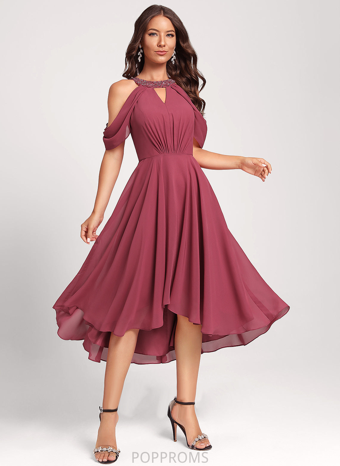 Beading Dress Neck Sequins Scoop Club Dresses Chiffon Asymmetrical A-Line With Cocktail Phyllis