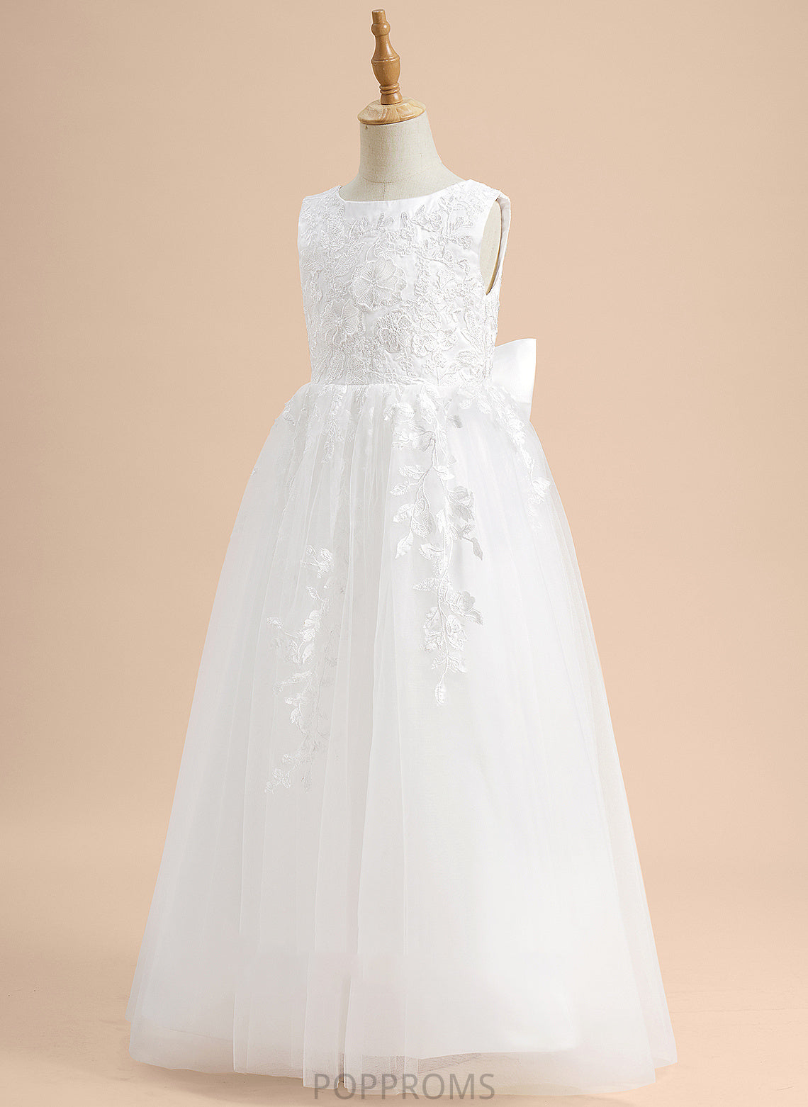 With Dress Girl Kaitlynn Tulle Flower Floor-length Flower Girl Dresses Lace/Flower(s)/Bow(s) - Sleeveless Scoop A-Line Neck