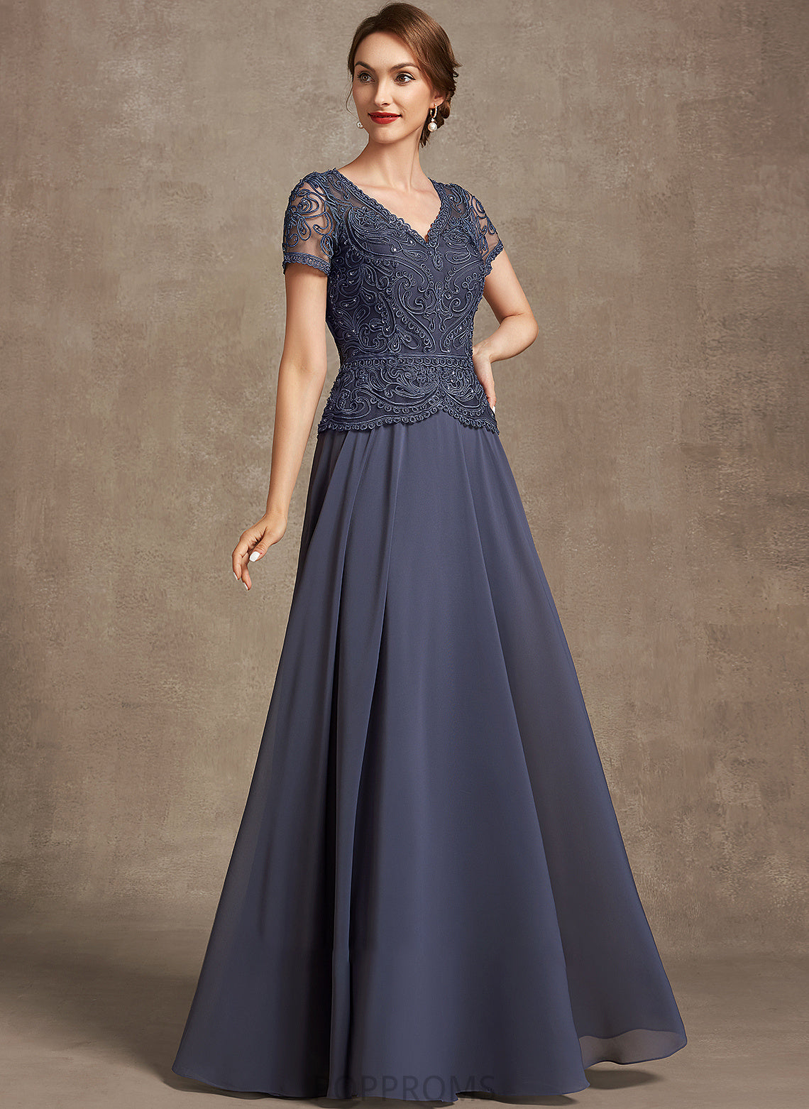 Sequins Chiffon Angela Bride V-neck Mother of Mother of the Bride Dresses With the A-Line Floor-Length Lace Dress