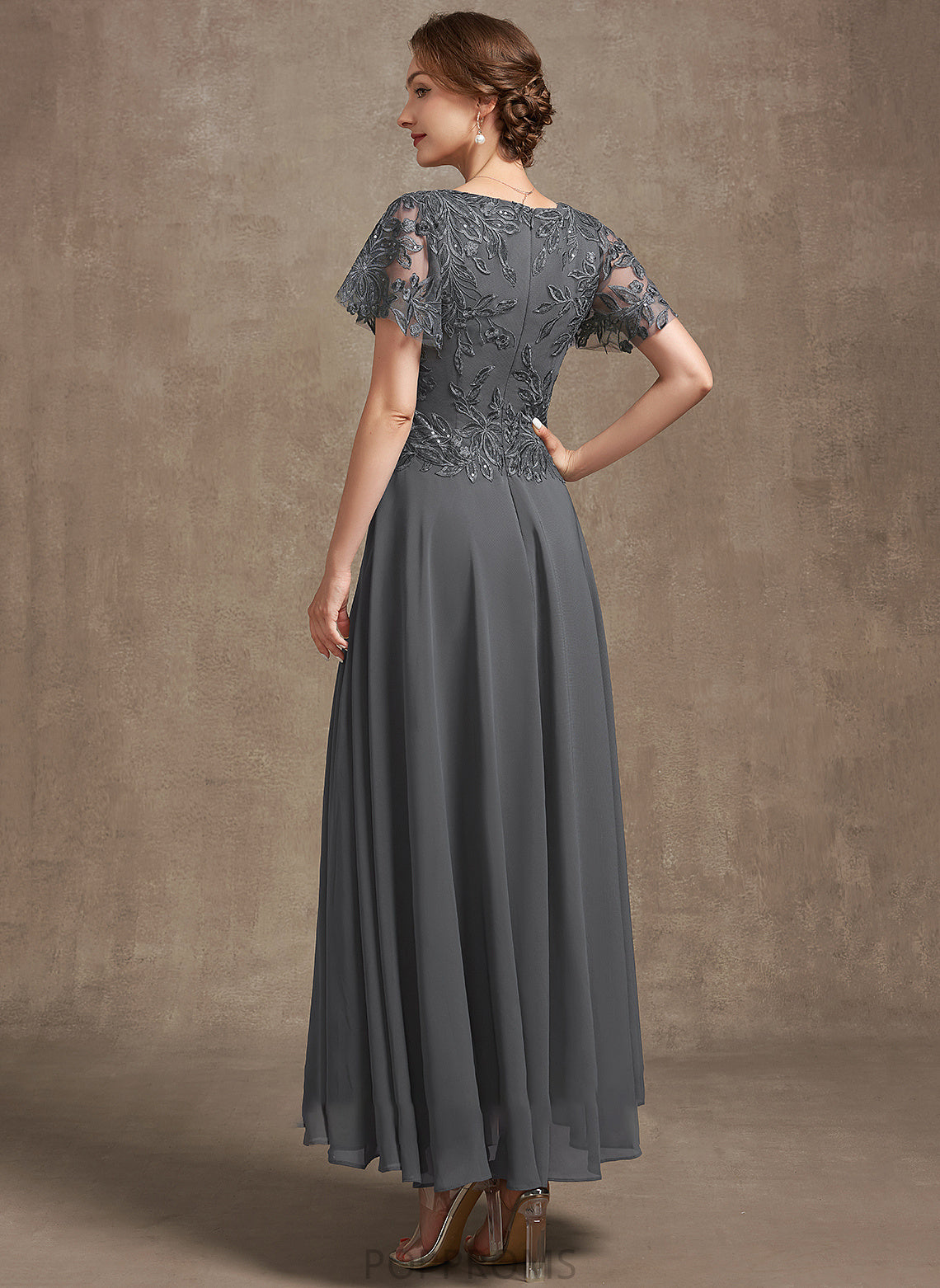 Mother Lace Bride Sequins Dress Mother of the Bride Dresses With the Hillary V-neck of Chiffon A-Line Ankle-Length