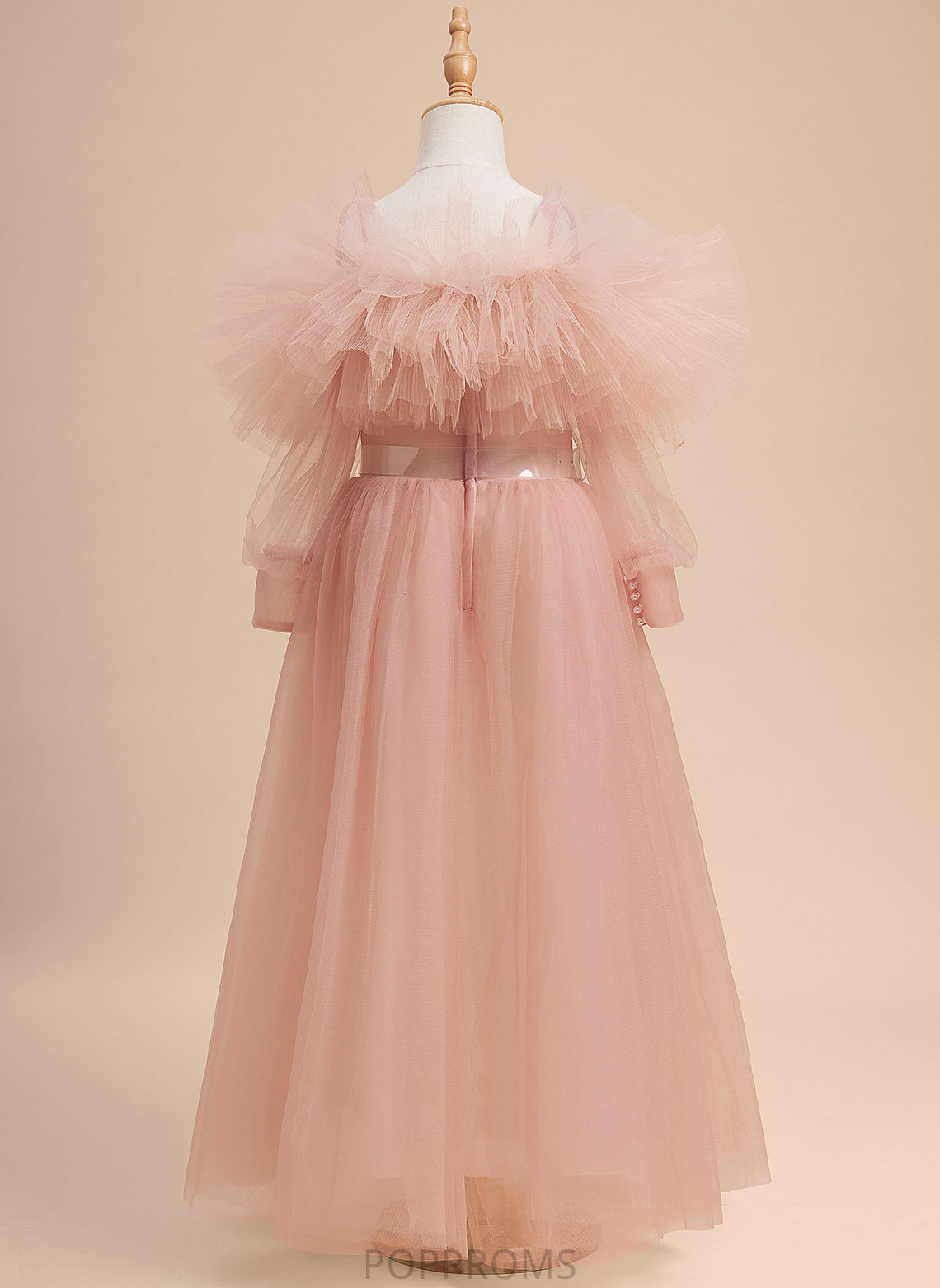 Dress Anne With Floor-length Tulle - Off-the-Shoulder Ruffles/Sash/Beading Girl Flower Long Flower Girl Dresses A-Line Sleeves