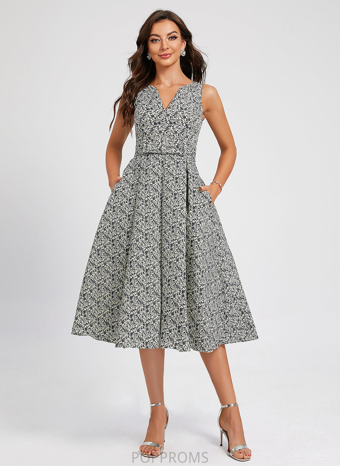 A-Line Satin Cocktail Ingrid Dress V-neck With Bow(s) Pockets Knee-Length Cocktail Dresses