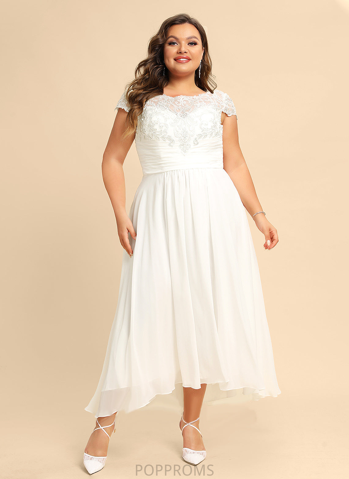 Lace Scoop Asymmetrical Wedding Chiffon Alyson Wedding Dresses A-Line Neck Dress